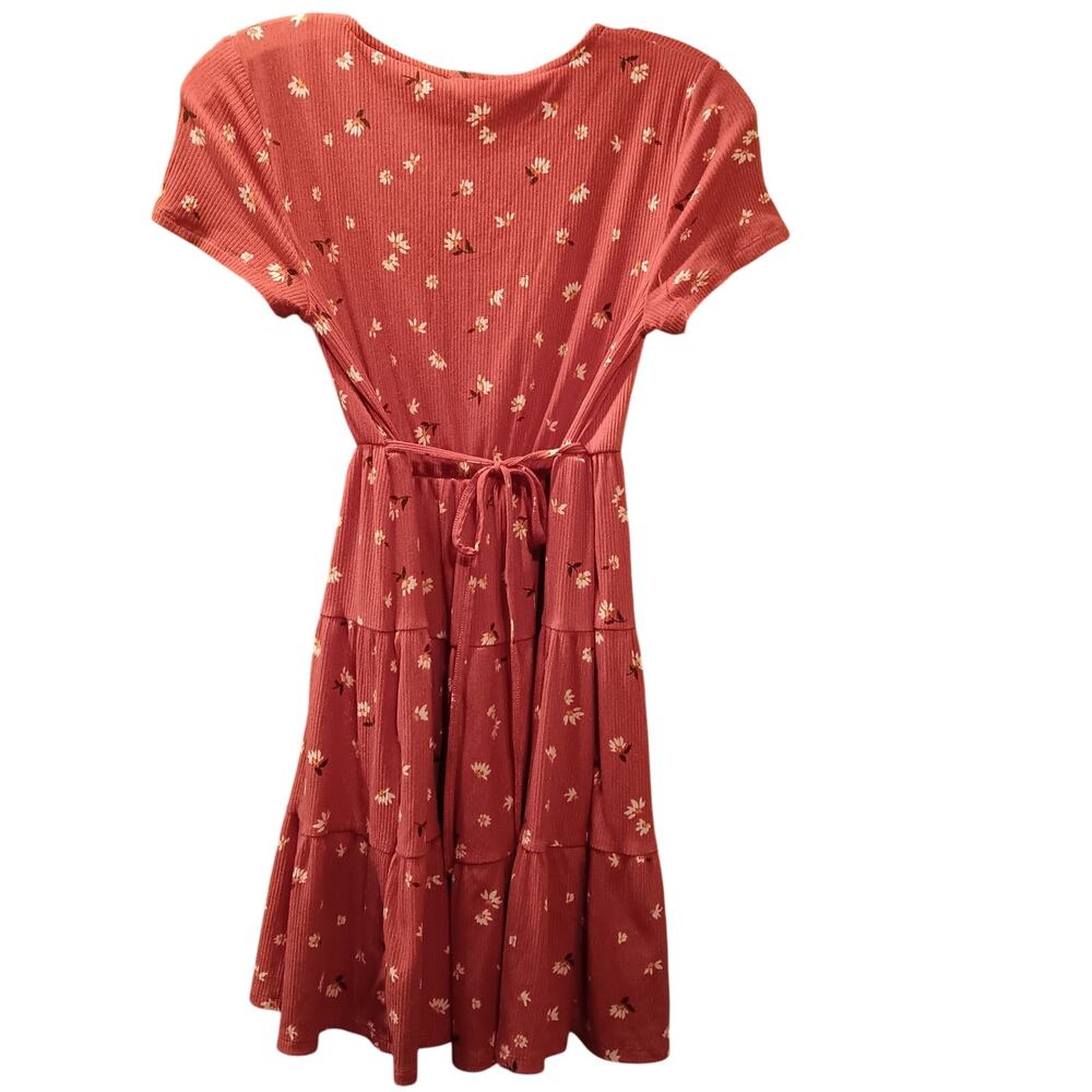 No Boundaries NOBO Dress Girls Size M (8-10) Salmon Flowers Soft Tie Back - Picture 4 of 6